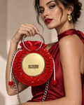 Mirror, Handcrafted Red Beaded Crystal Handbag with Pouch
