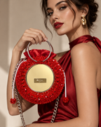 Mirror, Handcrafted Red Beaded Crystal Handbag with Pouch