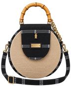 Afrodisk, Handcrafted Jute & Kente Bag with Bamboo Handles in Black