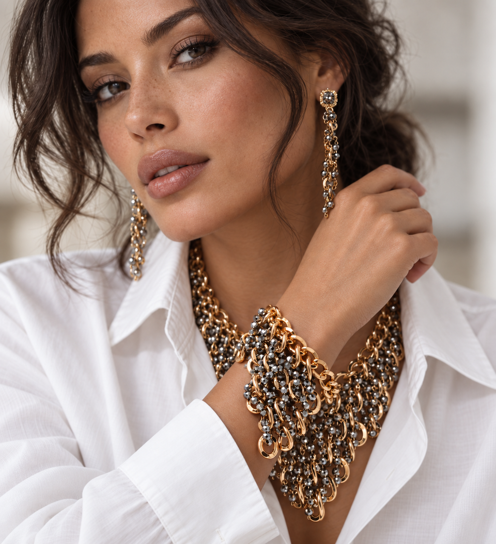 Mirage, Handcrafted Sculptural Lightweight Jewelry Set – Earrings, Bracelet & Necklace