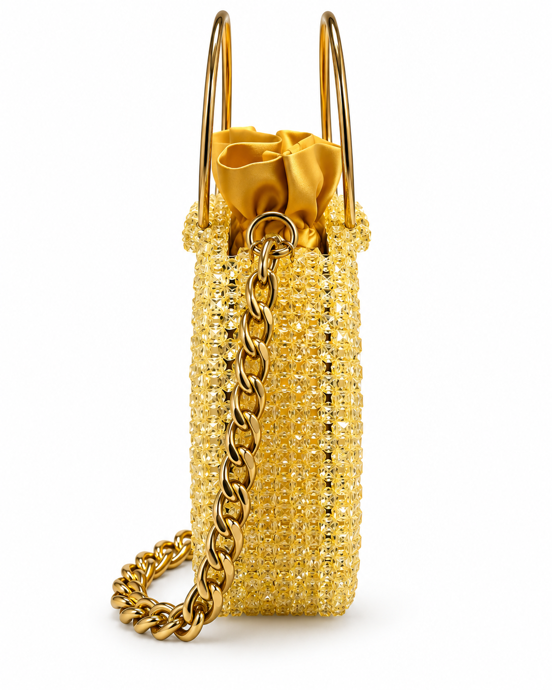 Mirror, Handcrafted Gold Beaded Crystal Handbag with Pouch