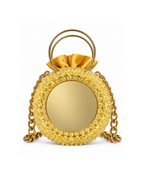Mirror, Handcrafted Gold Beaded Crystal Handbag with Pouch