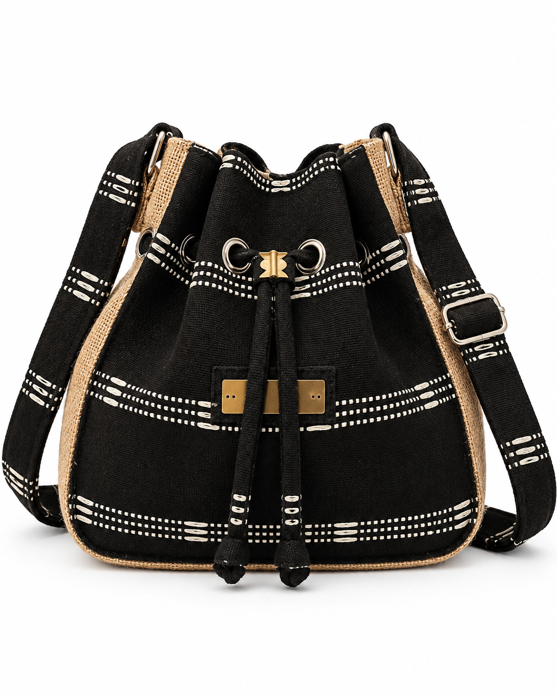 Calebass, Handcrafted Kente Jute Shoulder & Crossbody Black Bag