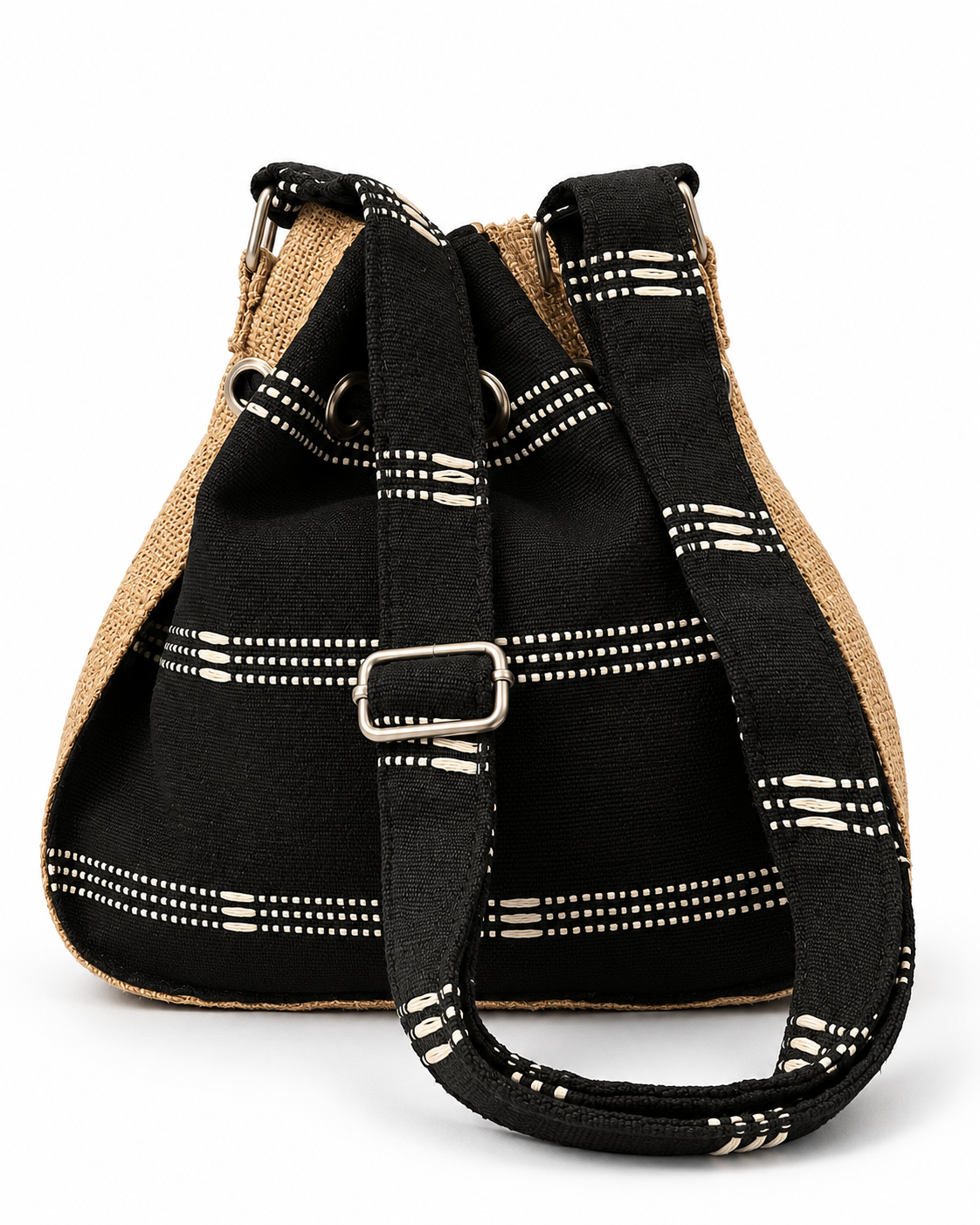 Calebass, Handcrafted Kente Jute Shoulder & Crossbody Black Bag