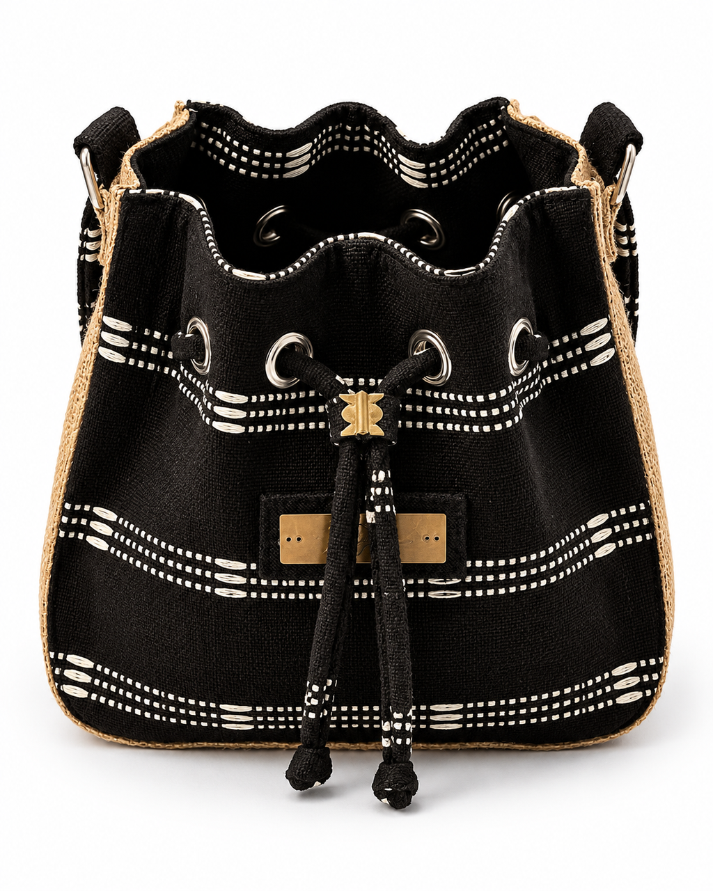 Calebasse Black Handcrafted Kente Jute Bag