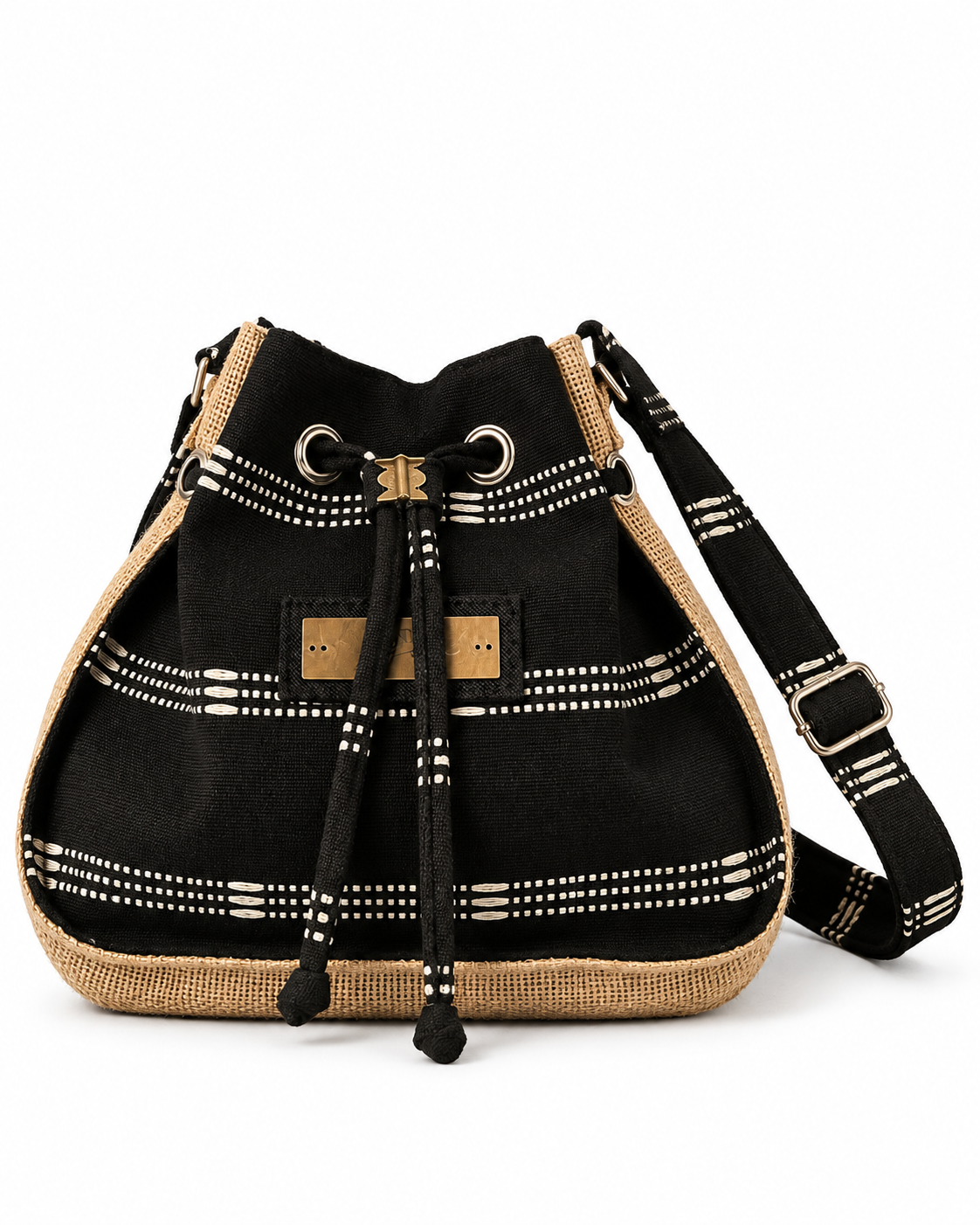 Calebass, Handcrafted Kente Jute Shoulder & Crossbody Black Bag