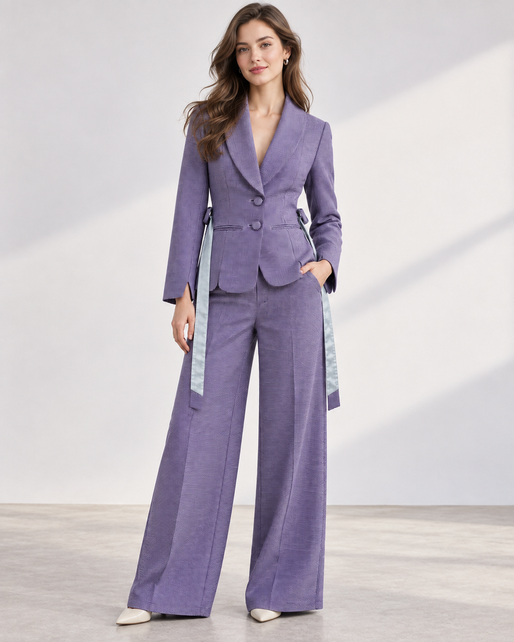Jess 26, Handcrafted Purple Kente Tailored Blazer with Scalloped Hem
