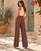 Margot, Handcrafted Adjustable Tailored Chocolate with Cream & Gold Stripes Kente Trousers