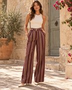 Margot, Handcrafted Adjustable Tailored Chocolate with Cream & Gold Stripes Kente Trousers