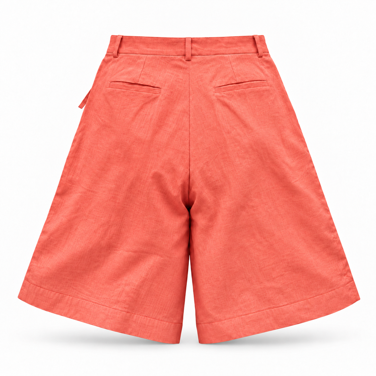 Alessia Orange Asymmetrical Linen Wide-Leg Shorts with Scalloped Panel & Side Lacing