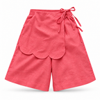 Alessia Fuchsia Asymmetrical Linen Wide-Leg Shorts with Scalloped Panel & Side Lacing