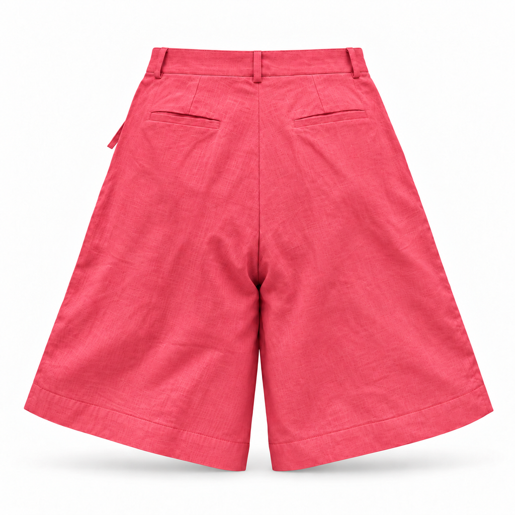 Alessia Fuchsia Asymmetrical Linen Wide-Leg Shorts with Scalloped Panel & Side Lacing