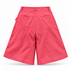 Alessia Fuchsia Asymmetrical Linen Wide-Leg Shorts with Scalloped Panel & Side Lacing