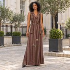 Abi Burgundy Sleeveless Long Kente Abaya with Belt