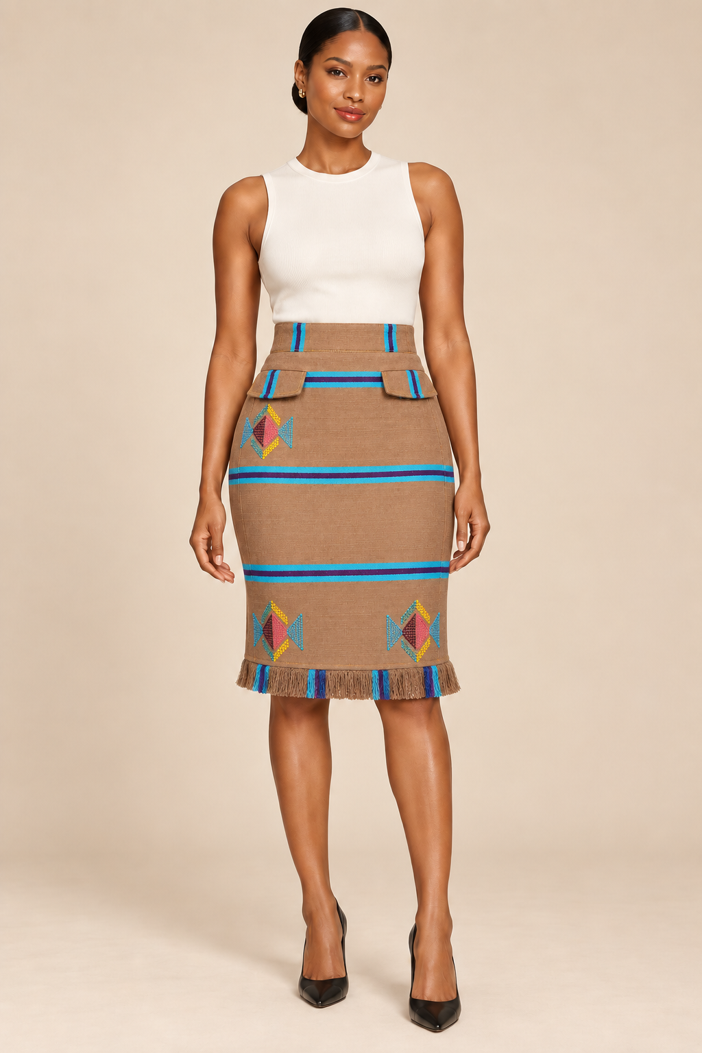 Sentimento, High-Waist Kente Pencil Skirt Handwoven Organic Cotton Skirt