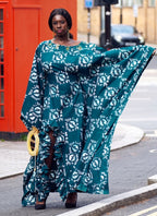 Lome, Women's Handcrafted Batik Kaftan Maxi Dress with Ruffled Slit