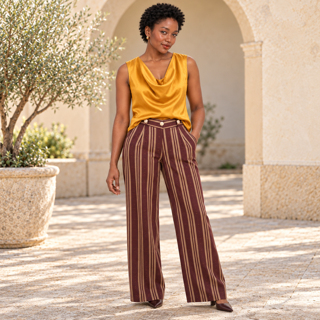 Denise Silk Cowl-Neck Top with Back Corset Lacing