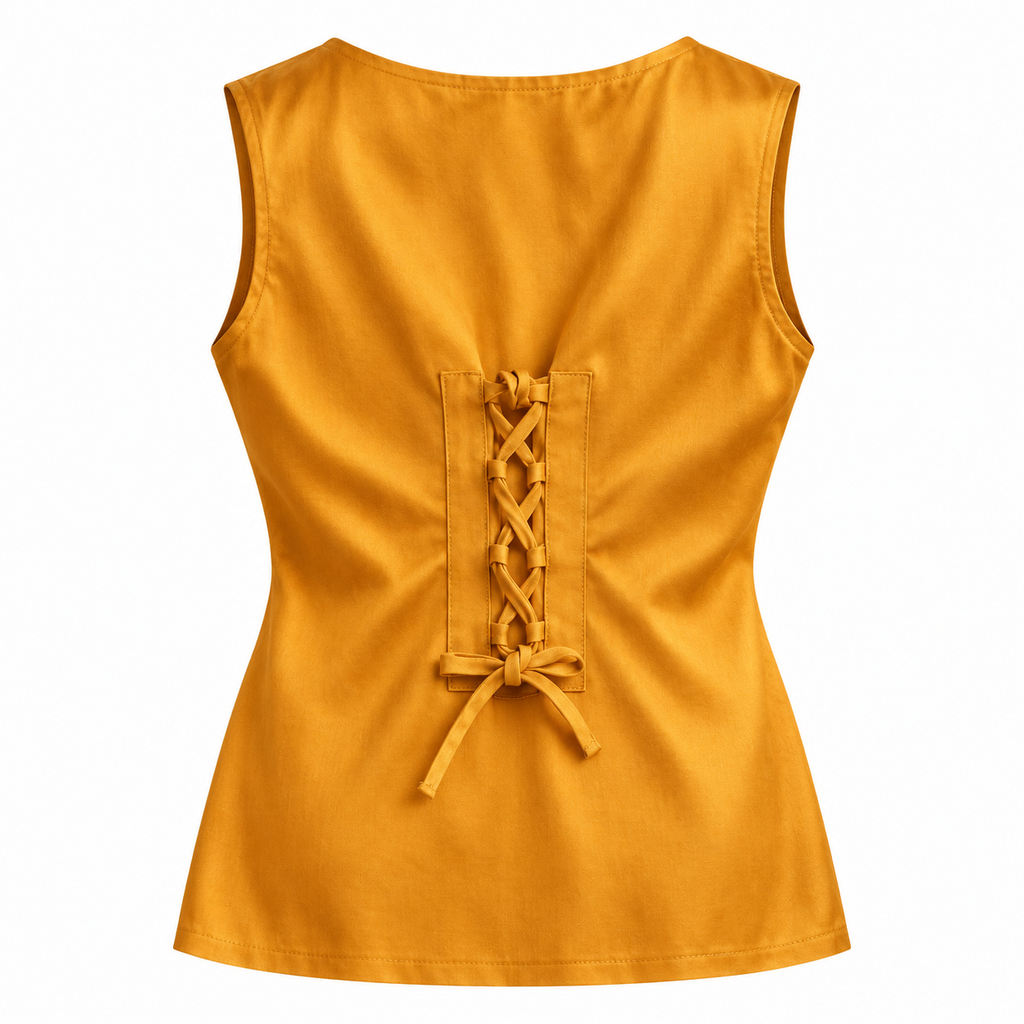 Denise Silk Cowl-Neck Top with Back Corset Lacing