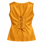 Denise Silk Cowl-Neck Top with Back Corset Lacing
