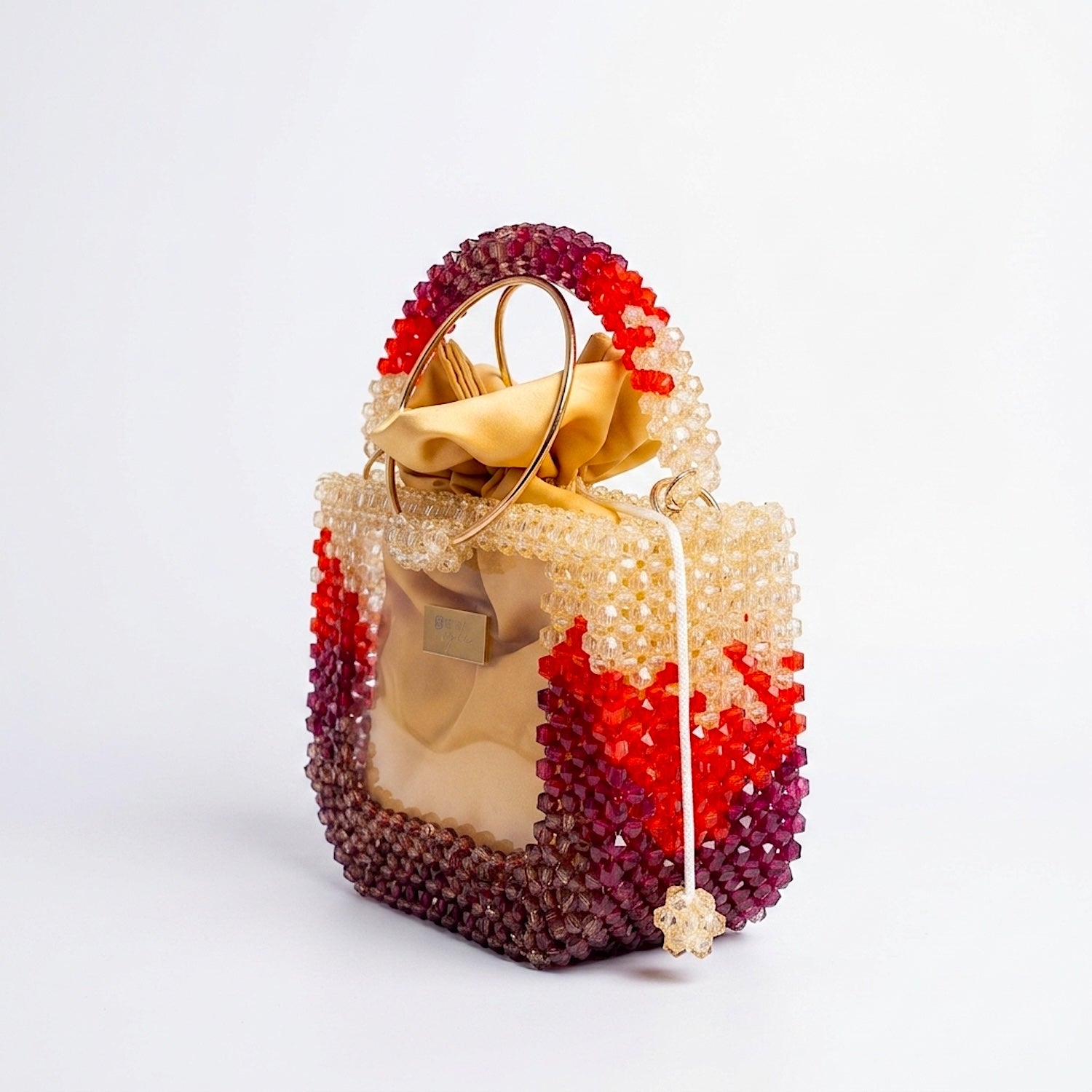 Half Moon, Multicoloured Elegant Beaded Handbag