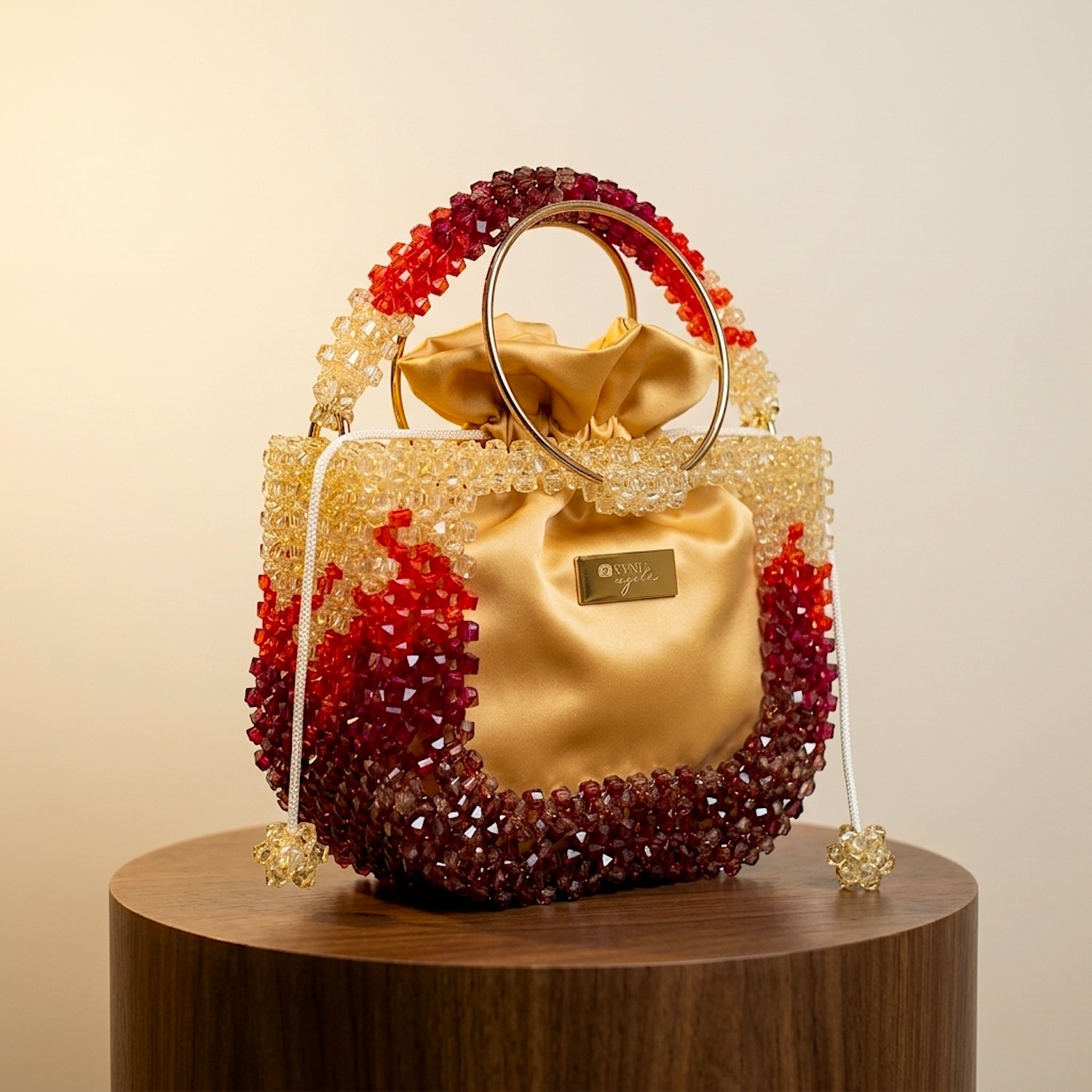 Half Moon, Multicoloured Elegant Beaded Handbag