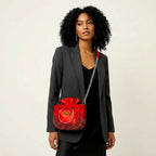 Half Moon, Red Beaded Mirror Elegant Purse For Women