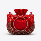 Half Moon, Red Beaded Mirror Elegant Purse For Women