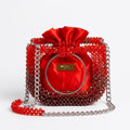 Half Moon, Red Beaded Mirror Elegant Purse For Women