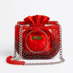 Half Moon, Red Beaded Mirror Elegant Purse For Women