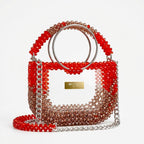 Half Moon, Red Beaded Mirror Elegant Purse For Women