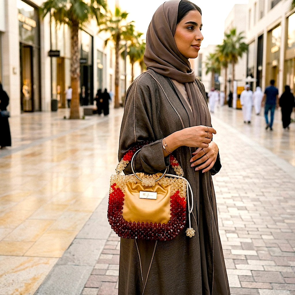 Half Moon, Multicoloured Elegant Beaded Handbag