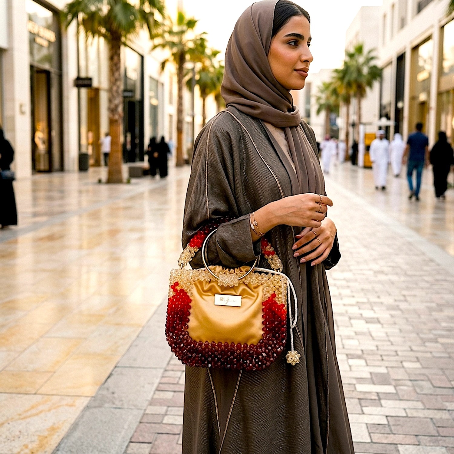 Half Moon, Multicoloured Elegant Beaded Handbag