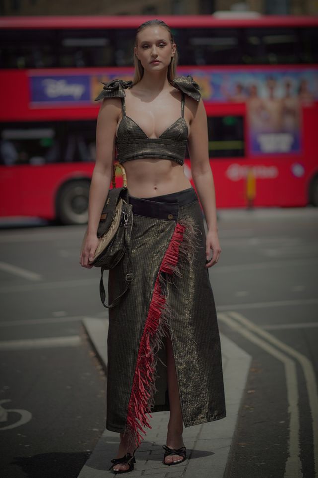 Ibiza, Women's Metallic Shimmer Bralette Crop Top with Rosette Shoulder Details