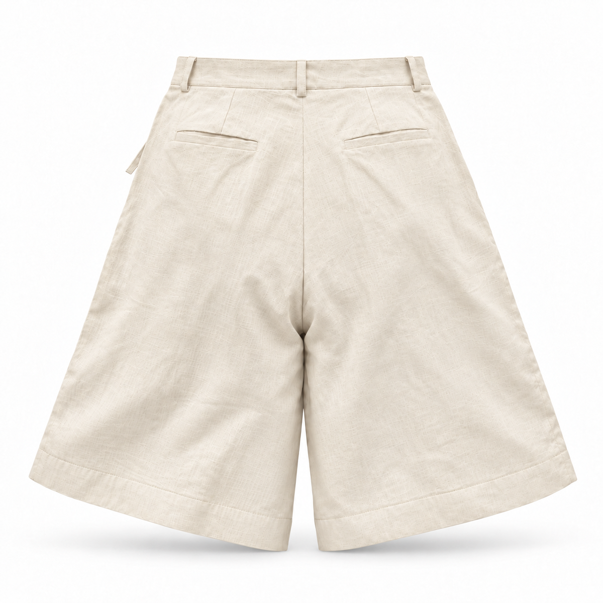Alessia Pale Yellow Asymmetrical Linen Wide-Leg Shorts with Scalloped Panel & Side Lacing