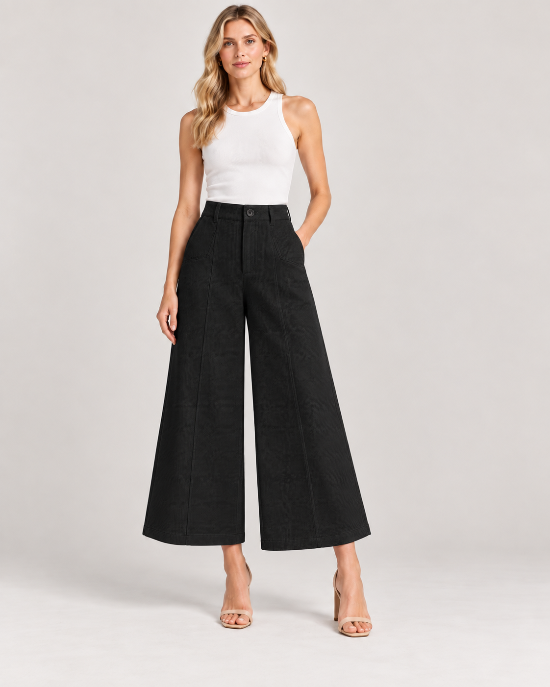 Keys 26, Handcrafted Wide-Leg Organic Cotton Black Trousers