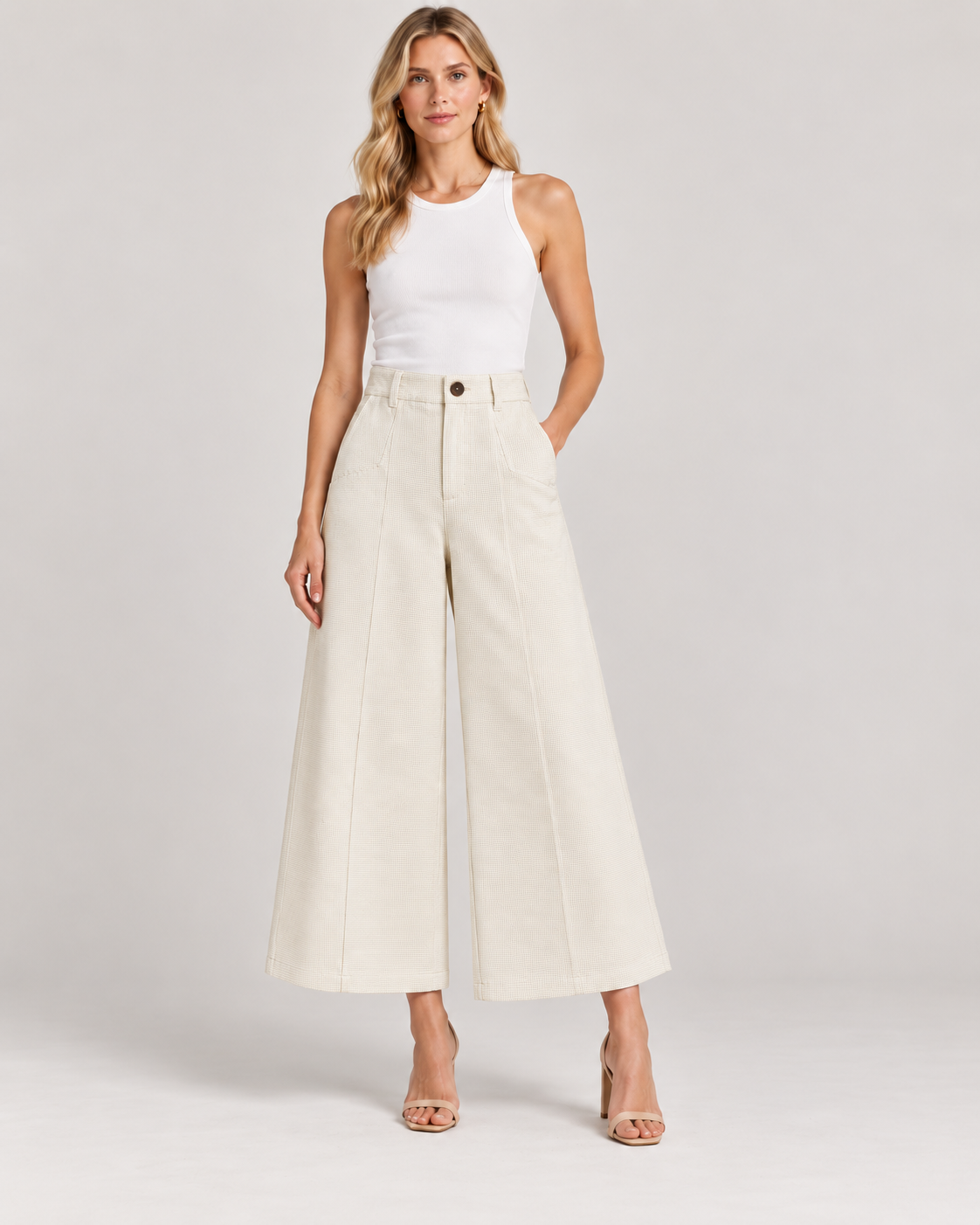 Keys 26, Handcrafted Wide-Leg Organic Cotton Cream Trousers