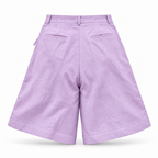 Alessia Purple Asymmetrical Linen Wide-Leg Shorts with Scalloped Panel & Side Lacing