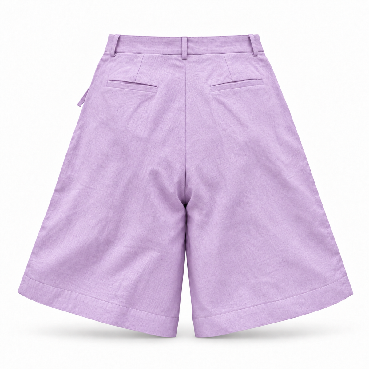 Alessia Purple Asymmetrical Linen Wide-Leg Shorts with Scalloped Panel & Side Lacing