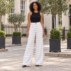 Keys 26 Denim-Cut White & Black Stripe Organic Cotton Palazzo Pants