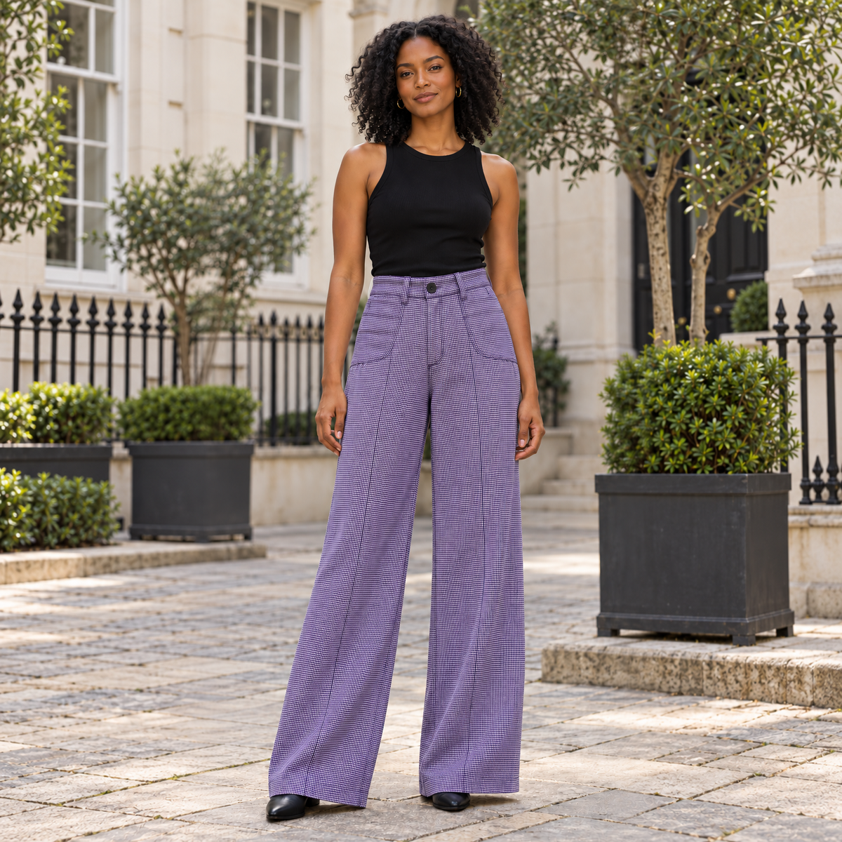 Pantalon large artisanal en coton biologique violet, Keys 26