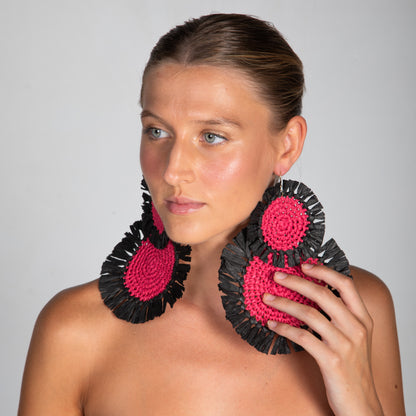 "Sphere PL” Oversized Circular Earrings in Raphia