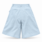 Alessia Sky Blue Asymmetrical Linen Wide-Leg Shorts with Scalloped Panel & Side Lacing