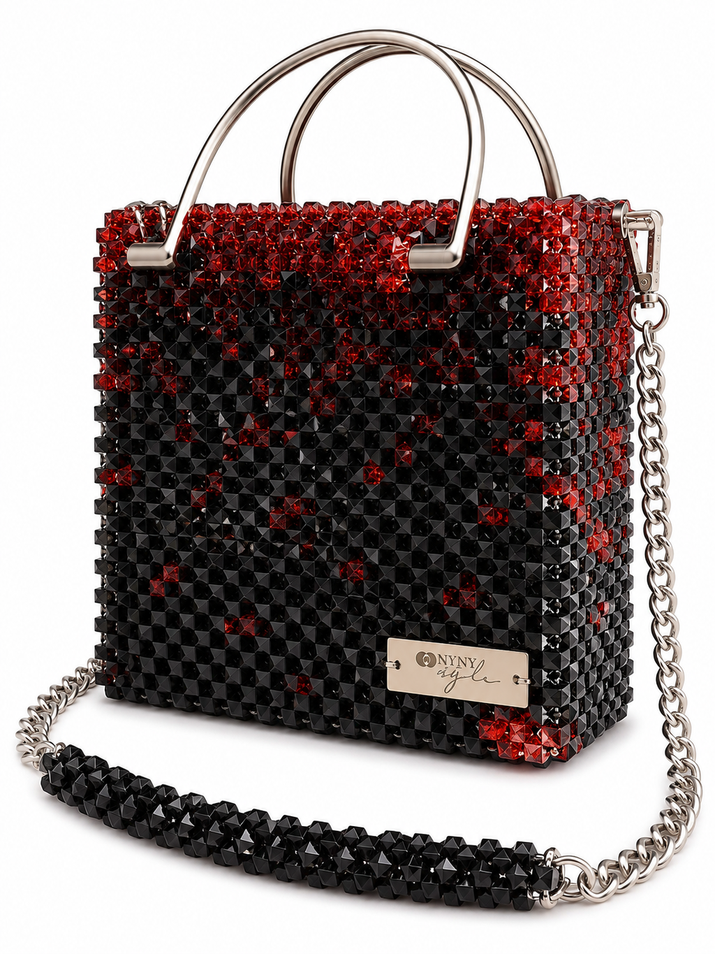 Cube, Handcrafted Leopard Pois Dote Crystal Beaded Handbag with Bamboo & Silver Handles (Copy)