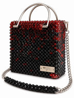 Cube, Handcrafted Leopard Pois Dote Crystal Beaded Handbag with Bamboo & Silver Handles (Copy)