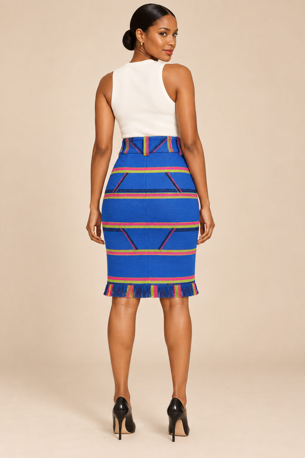 Sentimento, High-Waist Kente Pencil Skirt Handwoven Organic Cotton Skirt