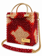 Cube, borsa artigianale in cristallo con perline zebrate, con manici in bambù e argento