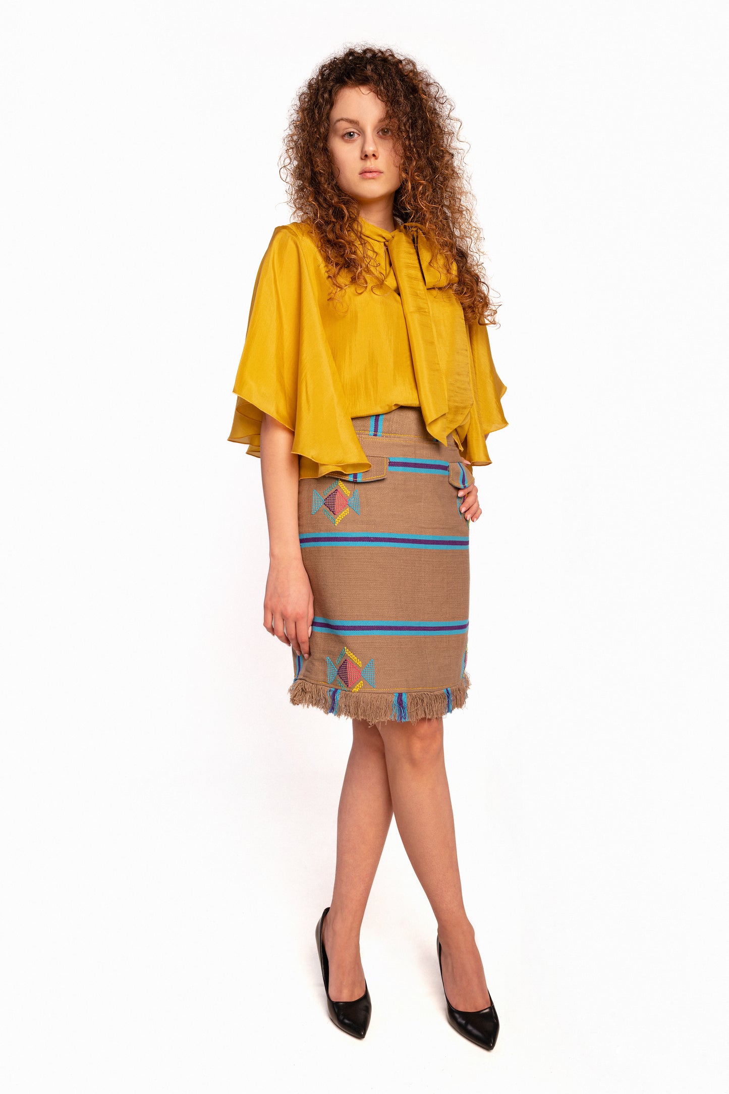 "Blouse Ada" ( mustard silk casual and office blouse)