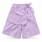 Alessia Purple Asymmetrical Linen Wide-Leg Shorts with Scalloped Panel & Side Lacing