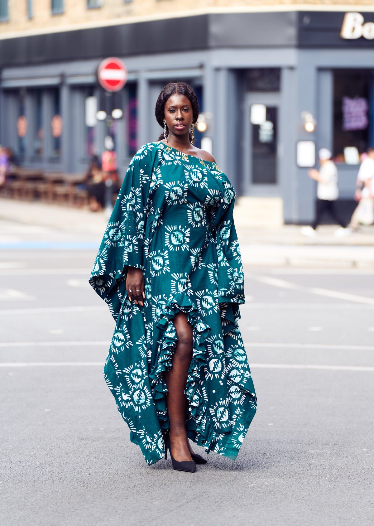 Lome, Women's Handcrafted Batik Kaftan Maxi Dress with Ruffled Slit
