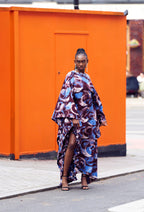Lome, abito lungo a kaftano in batik artigianale da donna con spacco a balze